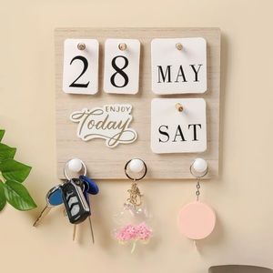 Wooden Wall Calendar With Key Holder